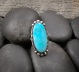 Silver Large Turquoise Adjustable Ring Size 8