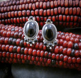 Vintage Native American Navajo Sterling Silver Onyx Post Earrings