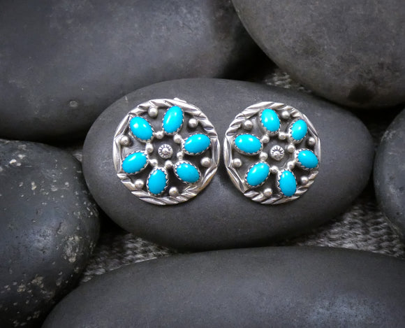 Native American Navajo Turquoise Cluster Post Earrings