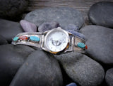 Native American Silver Turquoise Coral Navajo Women's Watch 