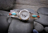 Native American Silver Turquoise Coral Navajo Women's Watch