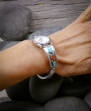 Native American Silver Turquoise Coral Navajo Women's Watch