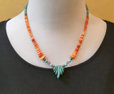 Native American Spiny Oyster Shell Turquoise Necklace, Navajo Handmade