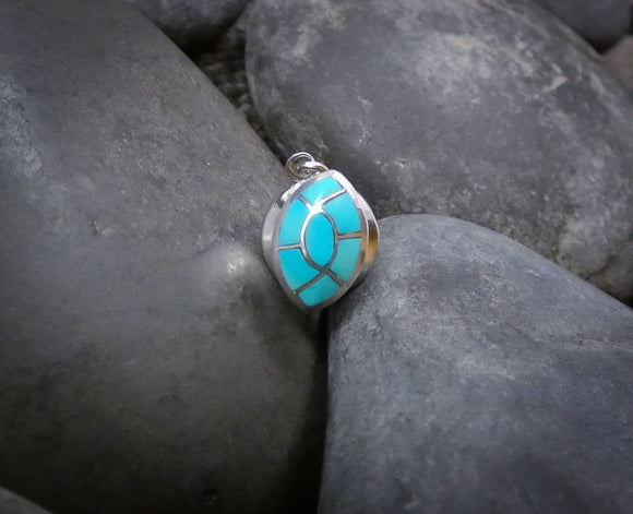 Handmade Native American Zuni Silver Turquoise Inlay Tie Tack or Hat Pin