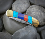 Native American Southwestern Turquoise Multi Inlay Collector Knife