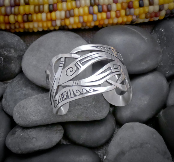 HEAVY Unisex Native American Hopi Sterling Silver Cuff Bracelet By Daren Silas