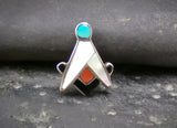 Vintage Zuni Silver Turquoise Coral Multi Inlay Masonic Tie Tack, Hat Pin