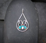 Delicate Handmade Zuni Turquoise Coral Multi Inlay Butterfly Pendant