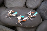 Zuni Sterling Silver Turquoise Multi Inlay Roadrunner Tie tack Hat Pin