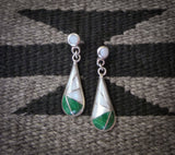 Vintage Zuni Malachite Mother of Pearl Multi Inlay Dangle Earrings