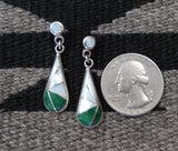 Vintage Zuni Malachite Mother of Pearl Multi Inlay Dangle Earrings