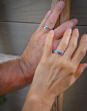 Southwestern Sterling Silver Turquoise Coral Chip Inlay Wedding Band Ring