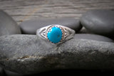 Native American Navajo Unisex Sterling Silver Turquoise Band Ring