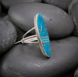 Native American Navajo Silver Turquoise Inlay Ring Size 7