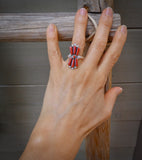 Native American Zuni Silver Coral Cluster Women's Ring Size 8