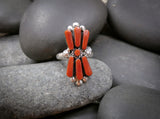 Native American Zuni Silver Coral Cluster Women's Ring Size 8