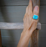 Men's Zuni Turquoise Inlay Sterling Silver Band Ring Size 10