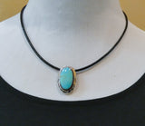 Native American Navajo Sterling Silver Oval Turquoise Pendant