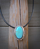 Native American Navajo Sterling Silver Oval Turquoise Pendant