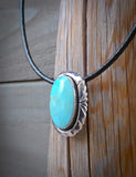 Native American Navajo Sterling Silver Oval Turquoise Pendant