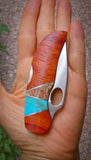 Native American Turquoise Wood Stone Inlay Folding Knife Larry Santisteven