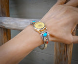 Native American Silver 12KGF Navajo Coral Turquoise Women's Watch