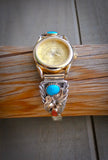 Native American Silver 12KGF Navajo Coral Turquoise Women's Watch