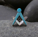 Vintage Zuni Silver Turquoise Coral Multi Inlay Masonic Tie Tack, Hat Pin