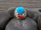Men's Navajo Sterling Silver Turquoise Coral Ring Size 12
