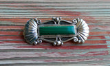 Sterling Silver Vintage Navajo Malachite Silver Bar Brooch Pin