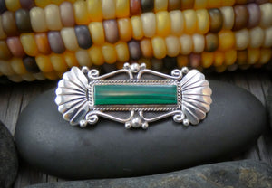 Sterling Silver Vintage Navajo Malachite Silver Bar Brooch Pin