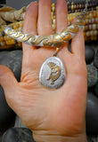 Kokopelli Necklace, 12KGF Sterling Silver Kokopelli Bib Necklace Navajo