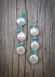 Bohemian Style Navajo Turquoise Mabe Pearl Dangle Earrings