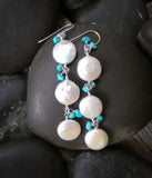 Bohemian Style Navajo Turquoise Mabe Pearl Dangle Earrings