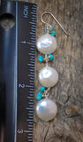 Bohemian Style Navajo Turquoise Mabe Pearl Dangle Earrings