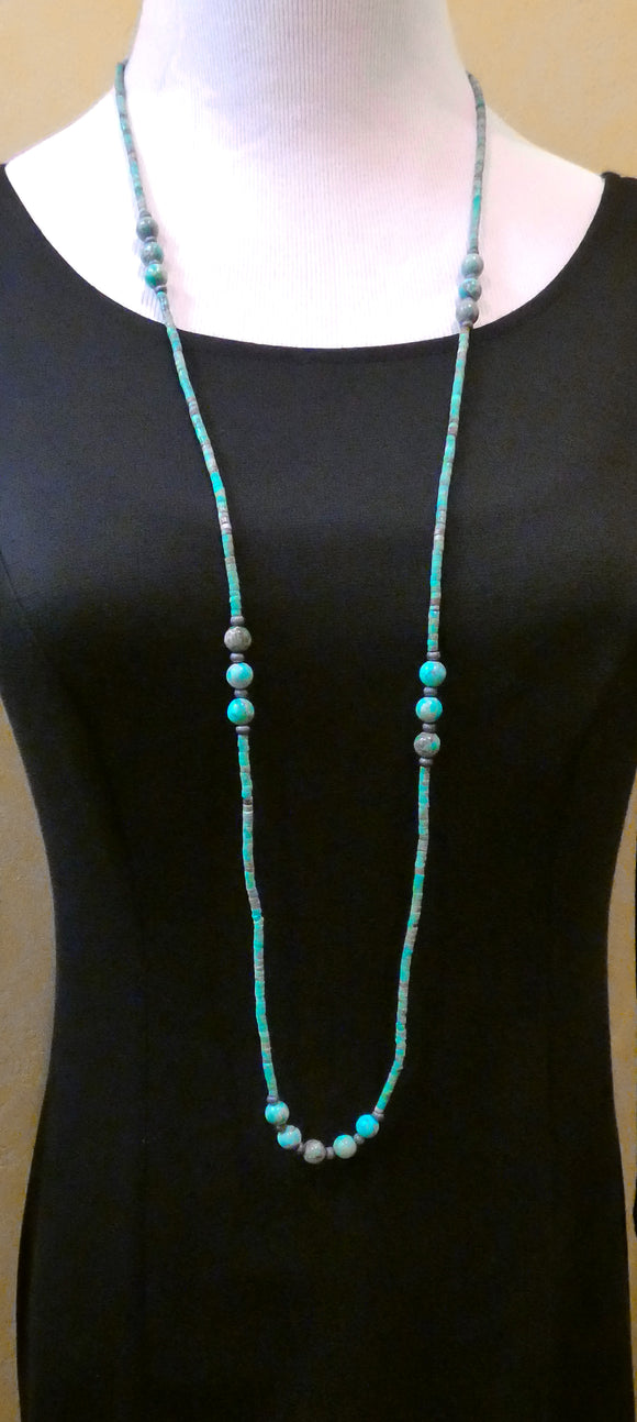 Handmade Navajo Long or Graduated Turquoise Bead Necklace