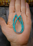 Native American Navajo Turquoise Silver Bead Dangle Earrings
