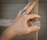 Women's Navajo Turquoise Bear Paw Shadowbox Silver Ring Size 8.25