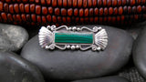 Native American Silver Vintage Navajo Malachite Silver Bar Brooch Pin