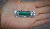 Native American Silver Vintage Navajo Malachite Silver Bar Brooch Pin