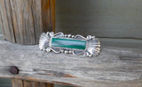 Native American Silver Vintage Navajo Malachite Silver Bar Brooch Pin