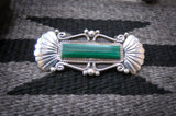 Native American Silver Vintage Navajo Malachite Silver Bar Brooch Pin
