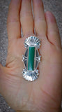 Native American Silver Vintage Navajo Malachite Silver Bar Brooch Pin