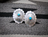 Large Native American Navajo Silver Concho Turquoise Post Earrings