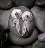 Vintage Native American Navajo Sterling Silver Concho Feather Earrings