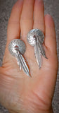 Vintage Native American Navajo Sterling Silver Concho Feather Earrings