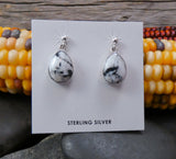 Native American Navajo Sterling Silver White Buffalo Dangle Earrings