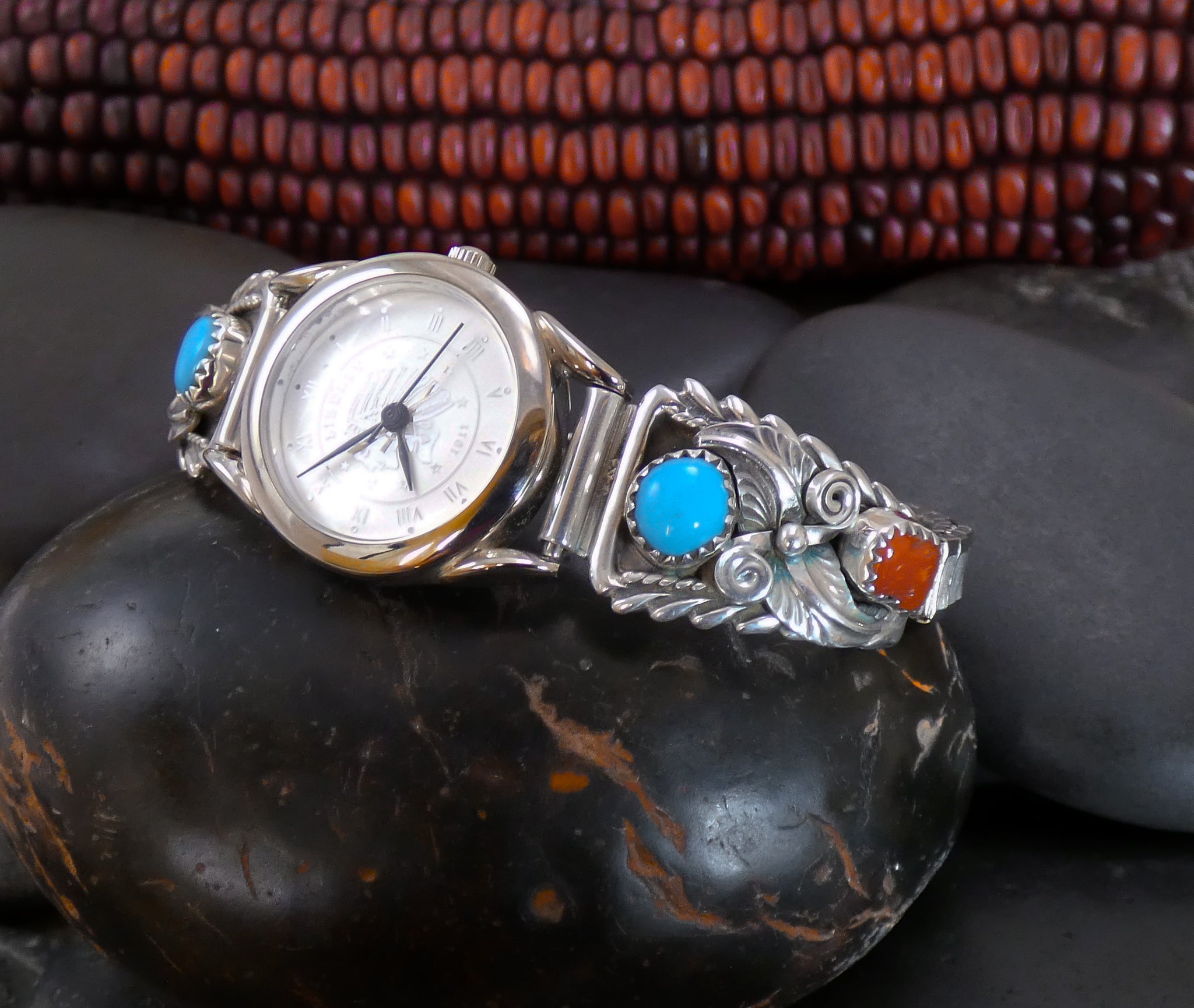 Sterling Silver Turquoise Lapis Lazuli Navajo Watch - Yourgreatfinds