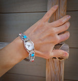 Vintage Native American Navajo Sterling Silver Leaf Turquoise Coral Watch