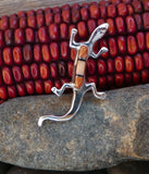 Native American Silver Gecko Spiny Oyster Rose Coral Brooch Pin Pendant